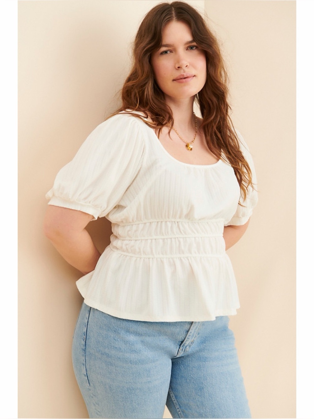 Anthropologie Maeve Ruched Puff-Sleeved Blouse in White
